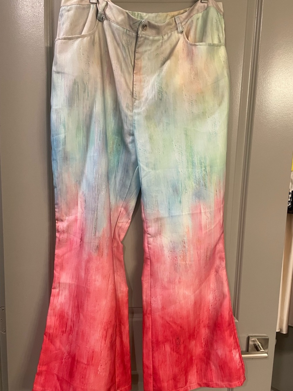 Vintage Multicolor Tie-Dye Flared Pants - Coral, Aqua & Pastel Hues